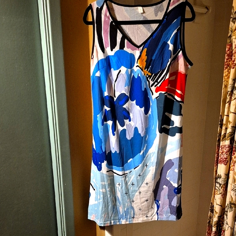 Abstract Multicolor Sleeveless Dress
